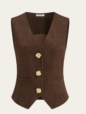 Commense Brown Corduroy Vest with Gold Buttons